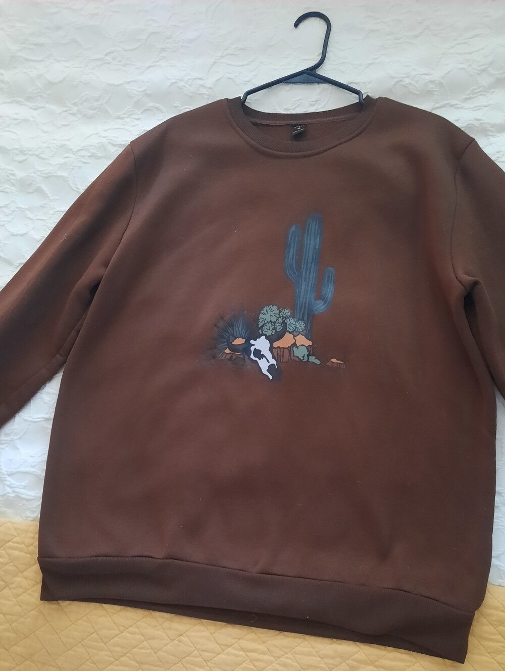 Shein Brown Graphic Crewneck Sweatshirt - Desert Cactus Design